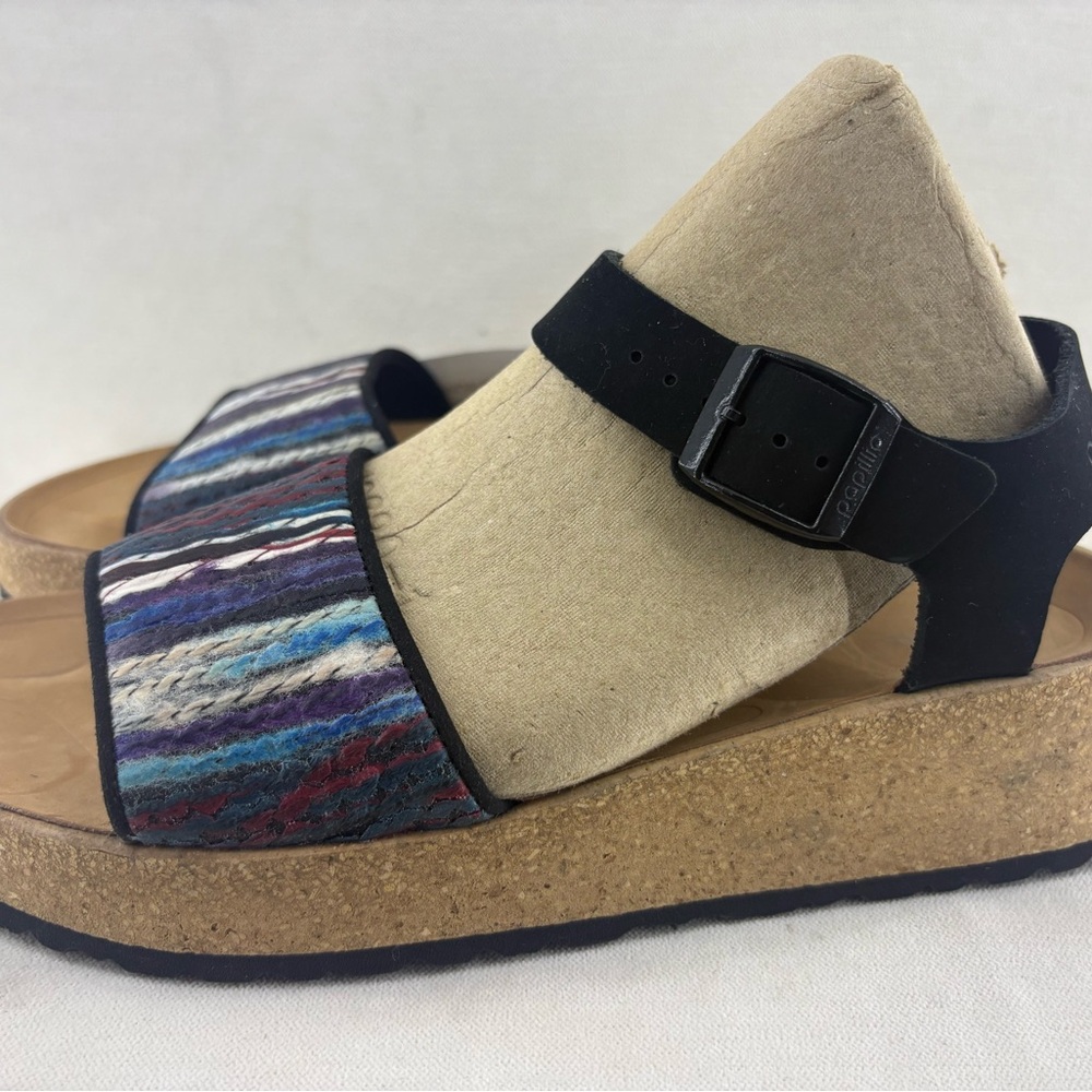 Birkenstock / Papillion  Multicolor Striped Cork Platform Sandals NWOT